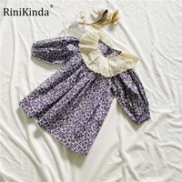 rinikinda 2022 spring new girls long sleeve floral princess dress cotton toddler kids party children dresses with lace collar