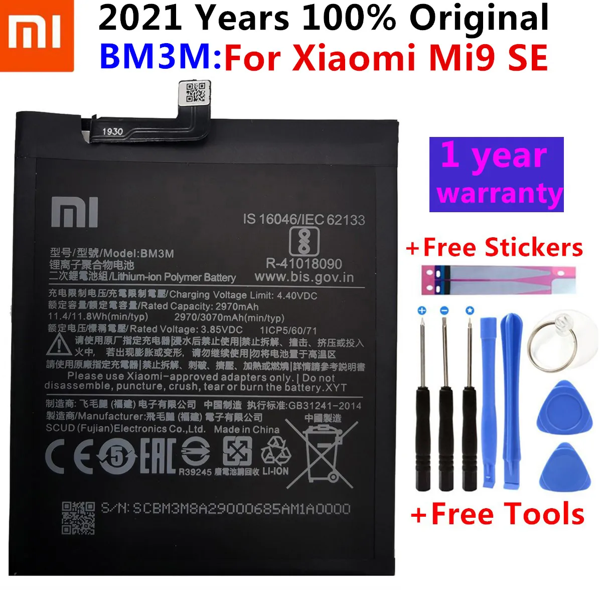 

Xiao mi 100% Orginal BM3M 3070mAh battery For Xiaomi 9 Se Mi9 SE Mi 9SE BM3M High Quality Phone Replacement Batteries +Tools