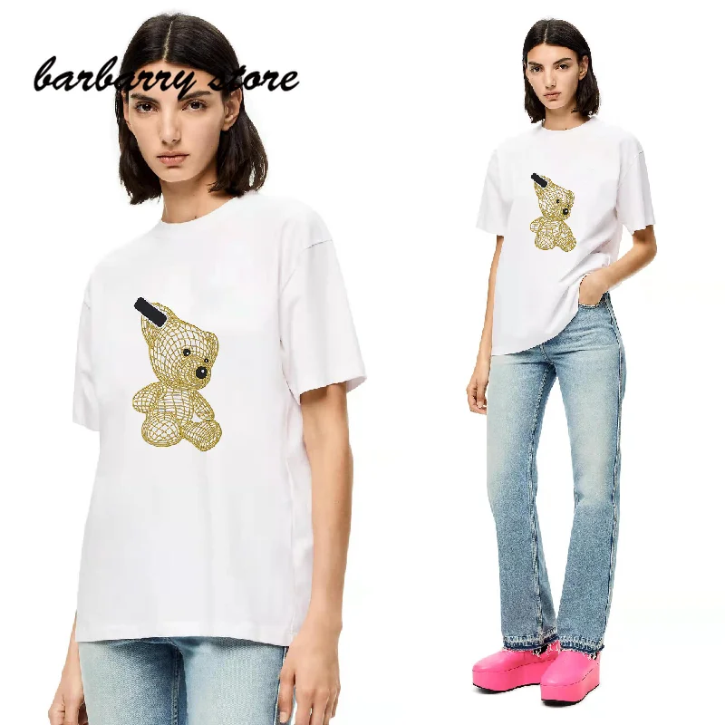 

2022 luxury design high quality cartoon embroidery letter round neck Casual Short Sleeve fashion women's cotton pattern T-shirt