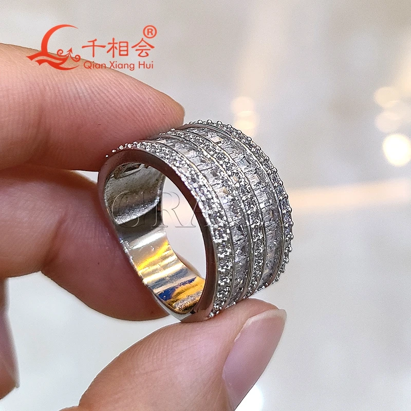 13mm small baguette two rows  Eternity Band  Sterling 925 Silver hip hop Moissanite Ring Men women  Diamonds Male fine Jewelry