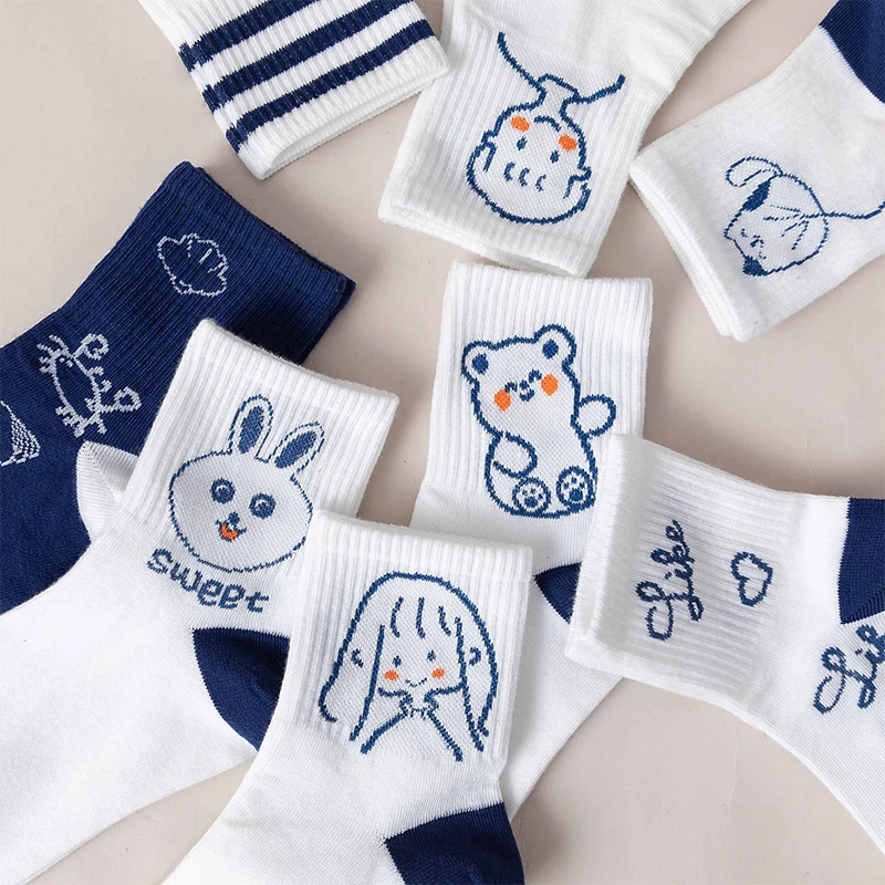 10 Pairs/Lot Socks Ladies Low Socks Spring and Summer New Cartoon Cute White Socks Sports Women's Socks Basketball Stockings