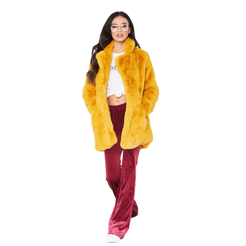 2022 Autumn Winter New Women's Mid-length Imitation Fur Loose Plus Size 4XL Fluffy Soft Rabbit Fur Coat with Free Shipping