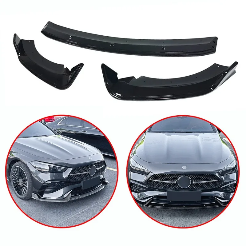 Фото Для Mercedes-Benz CLE Coupe C236 CLE260 CLE53 2024-2026 AMG: глянцевый черный сплиттер-диффузор переднего бампера №1
