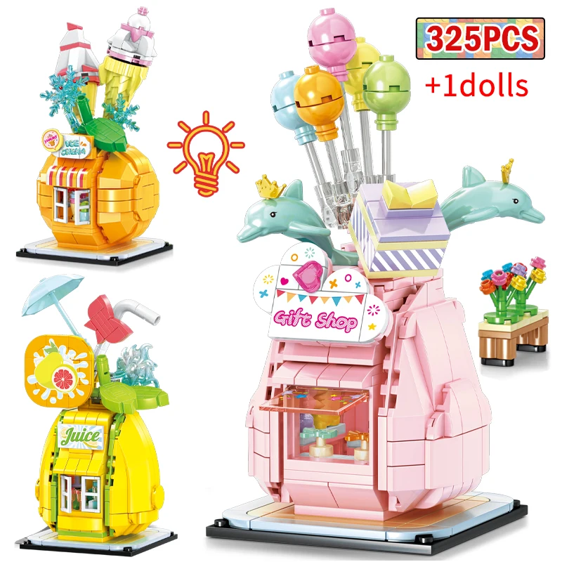 

Friends City Street View Fruit Peach House Series Architecture Building Blocks Figures with LED Lights Bricks Toys For Children