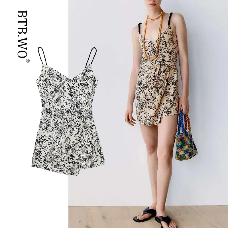 

Женский комбинезон с оборками BTB.WO, винтажный комбинезон с широкими рукавами и эластичным поясом