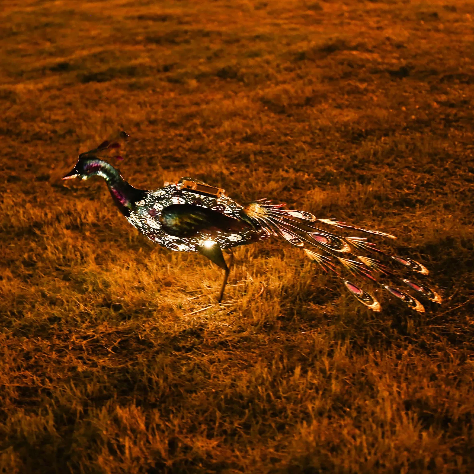 

Солнечные светильники, статуи павлина, искусственное украшение для сада, уличная лампа с железной дорожкой, патио, газон, металлическая ску...