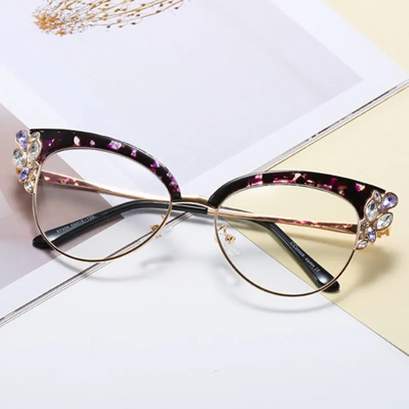 

Модные роскошные очки со стразами с защитой от синего кошачий глаз, украшение для выпускного, женские трендовые индивидуальные очки с плоскими зеркальными линзами