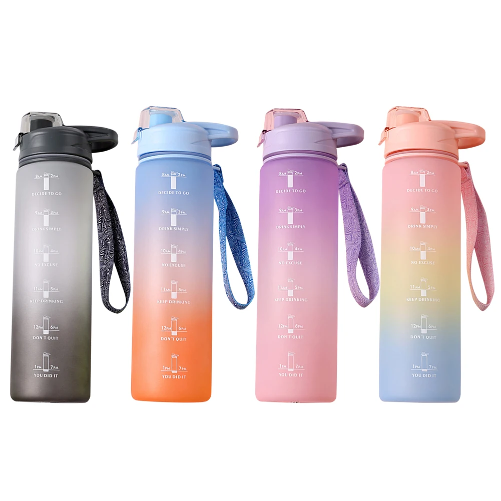 1 Liter Sport Water Bottle With Straw Cup Noozle with Time Marker Leakproof Sports Water Bottle for Outdoor Gym Camping Tour 32o
