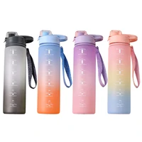 1 liter sport water bottle with straw cup noozle with time marker leakproof sports water bottle for outdoor gym camping tour 32o