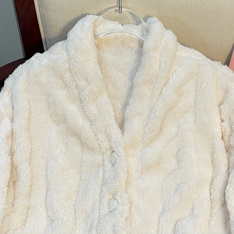 Coralline Winter Pajamas for Women Cartoon Plush Hooded Flannel Home Dress for Women Casual Loose Thermal Pajamas Set