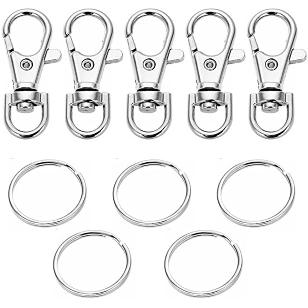 

10Pcs Premium Swivel Lanyard Snap Hook With Key Chain Rings Metal Lobster Claw Clasps For Crafting Jewelry Finding