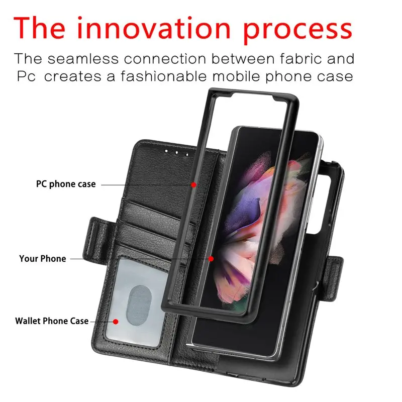 Case for SAMSUNG Galaxy Z Fold 3 2021, Galaxy Z Fold 3 5G Cover 2021, Premium PU  + PC Frame Shockproof Anti-Drop Fold Kickstand