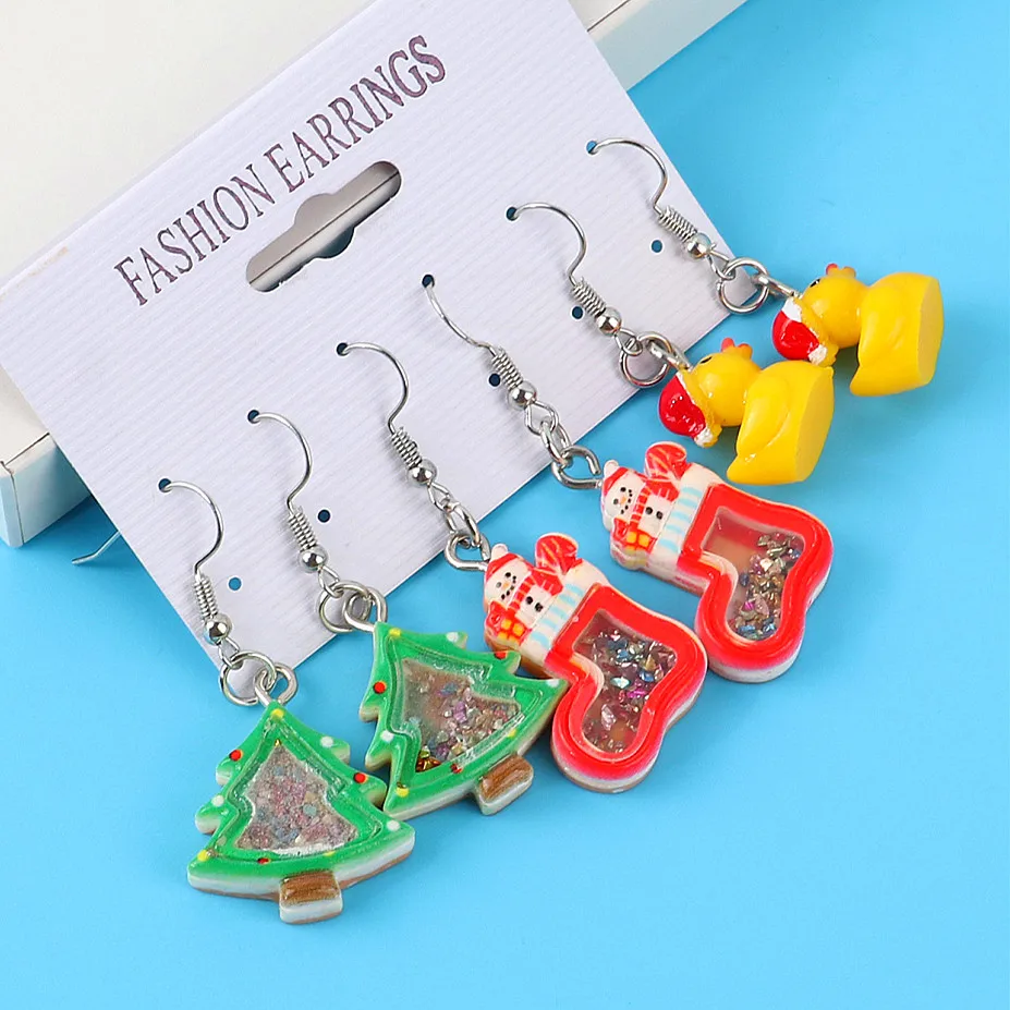 

FishSheep 3 Pairs Cute Christmas Tree Duck Earrings Set for Women Girls Resin Snowman Boots Drop Earring Fashion Jewelry Gifts