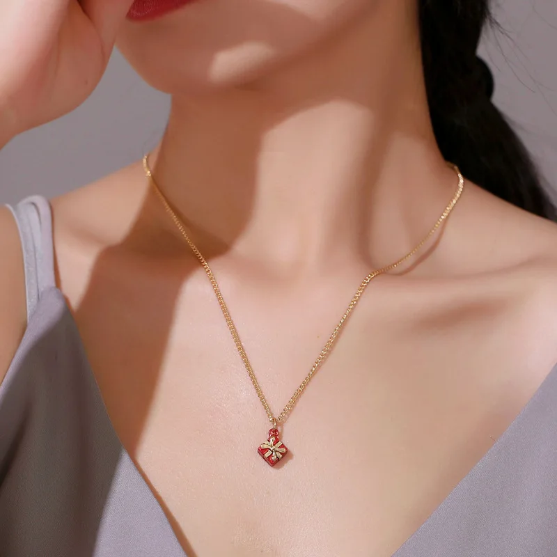 

Christmas Necklace Jewelry Snowflake Cane Christmas-tree Gift-box Necklace For Women Necklaces & Pendants Charms Jewellery