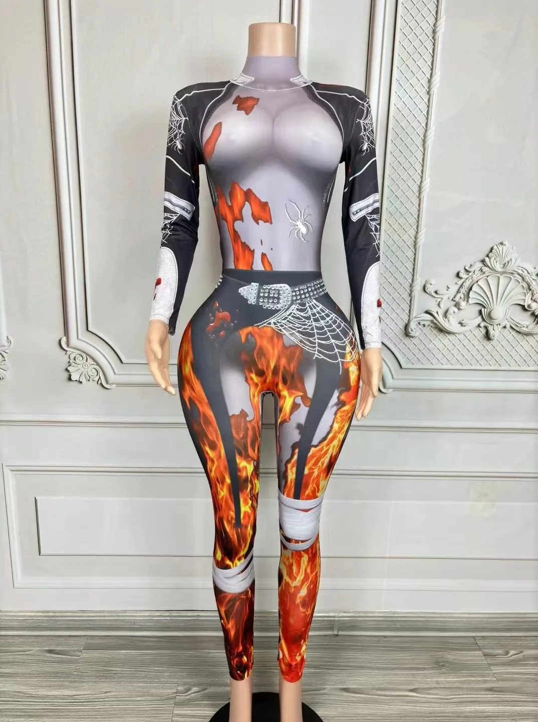 Комбинезон на Хэллоуин с огненным принтом осеннее корректирующее белье для
