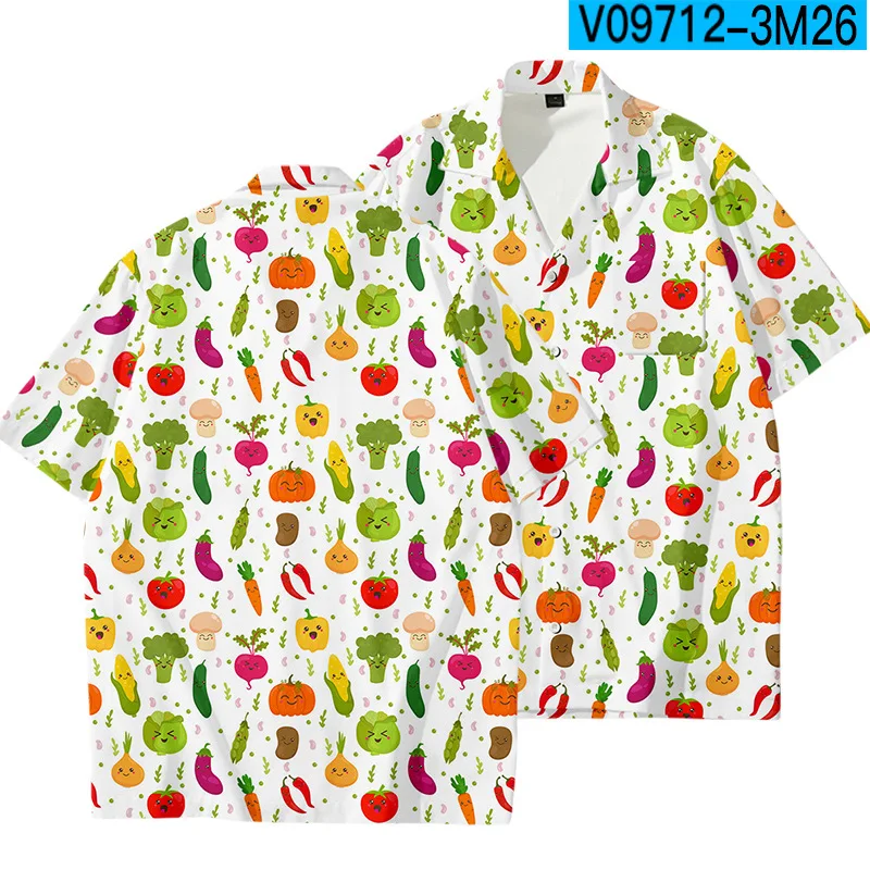 

Cute Vegetable Men Shirts Print Loungewear Short Sleeve T-Shirts Plus Size 3XL 4XL Thin Summer New Rayon Coat Home Jacket