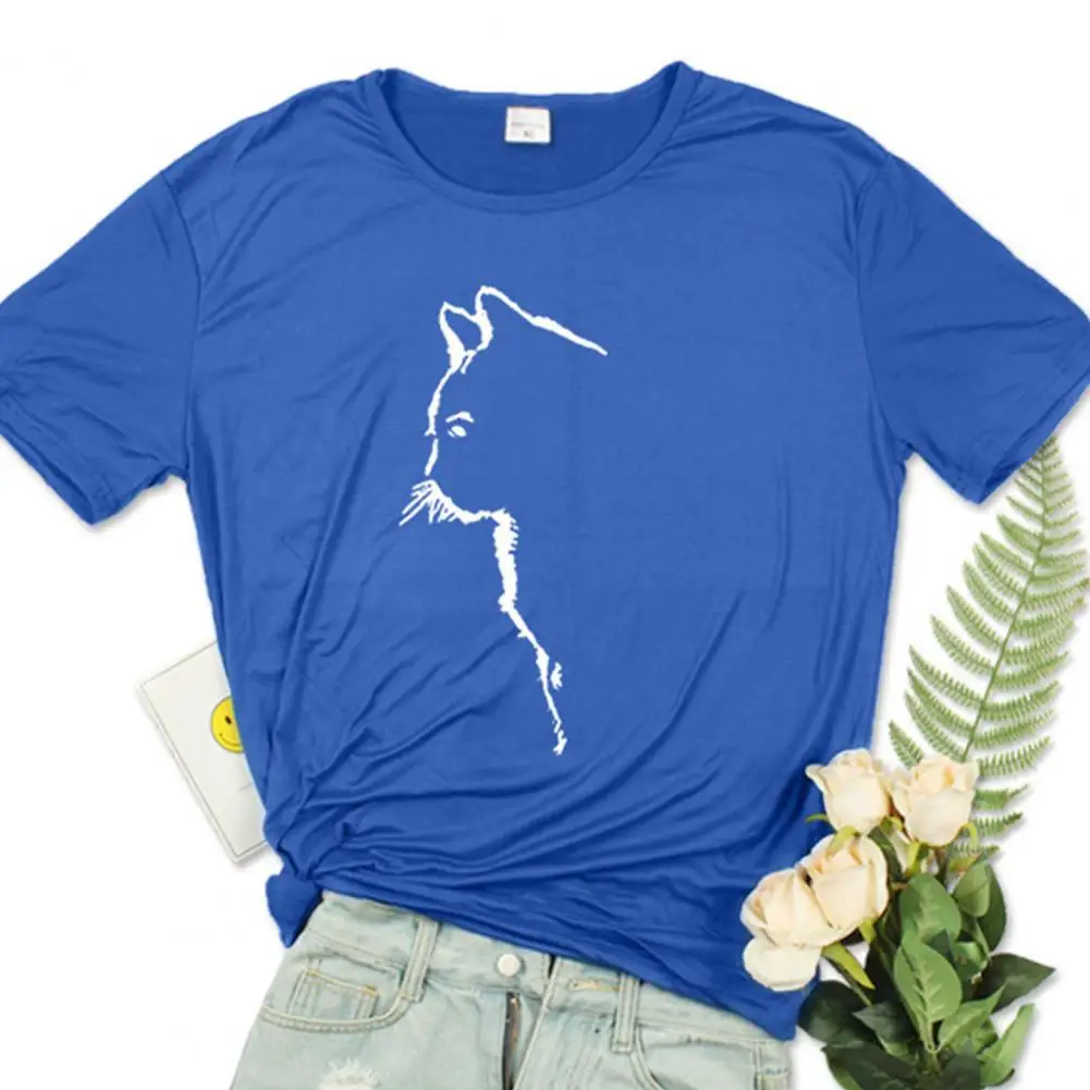 

Men T-shirt Contrast Color Cat Print Short Sleeve Unisex O Neck Summer Blouse men t shirt o-neck t-shirt men tee shirts