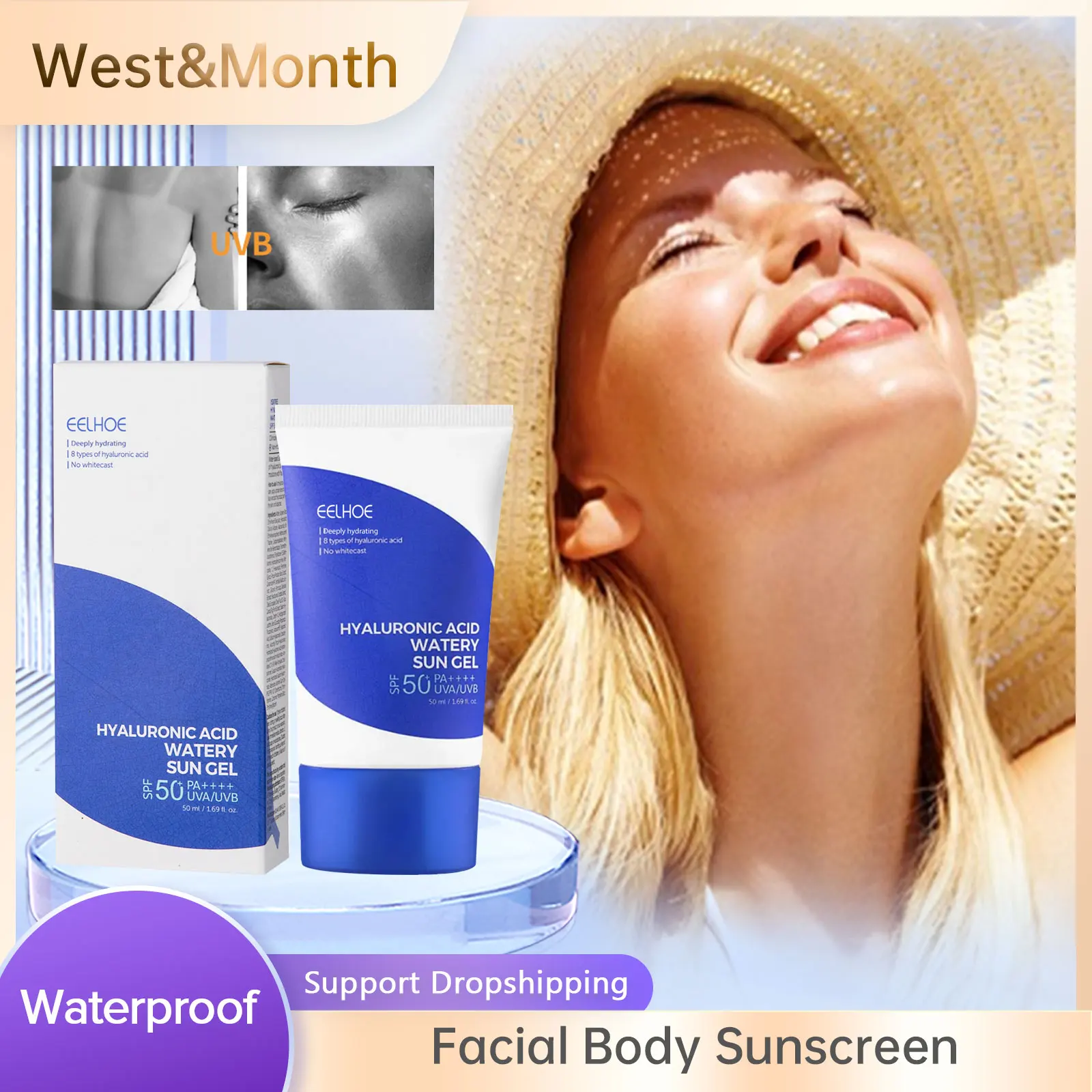 

Гелевый изоляционный лосьон Spf50, Защита лица, Солнцезащитный блок, антиоксидант, контроль жирности пятен, увлажняющий отбеливающий солнцезащитный крем