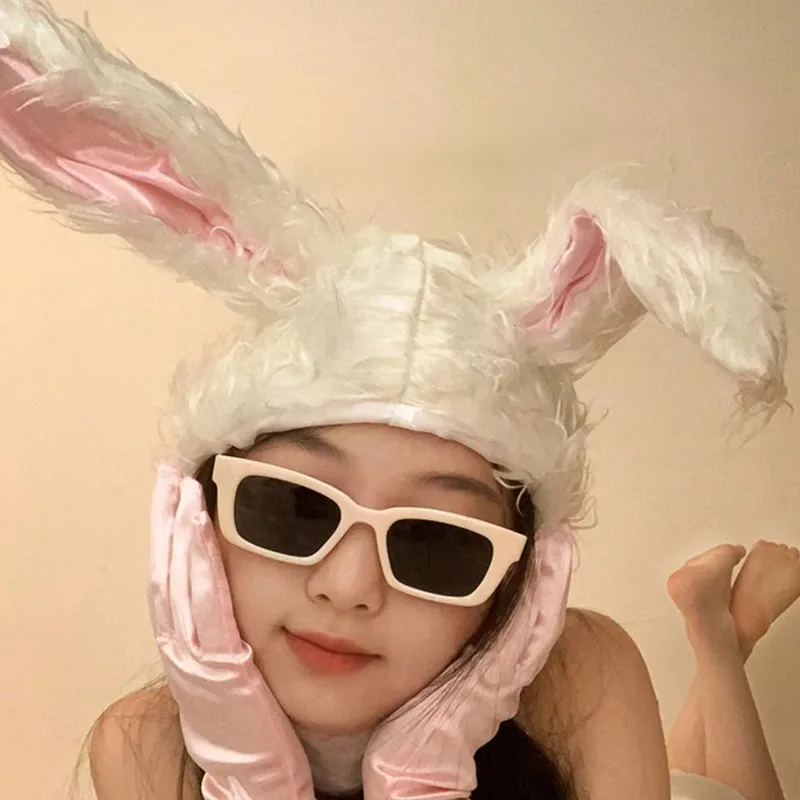 

Women's Plush Bunny Ears Hats Girls Winter Skullies Beanies Warm Rabbit Hat With Earflaps Cap Balaclava Cosplay Costume