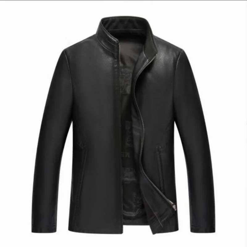 

Spring High New Quality Brand Men's PU Leather Jacket Jaqueta Masculino Couro Autumn Male Printed Business Casual Thin Fur Coat