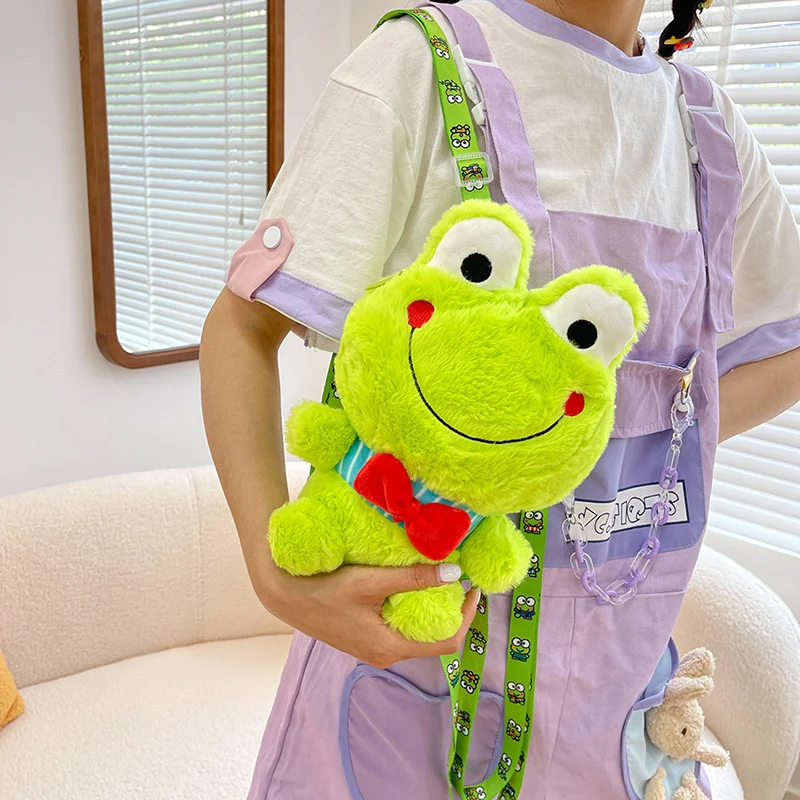 Korean Version INS Lovely Funny Big Eyes Green Frog Backpack Plush Doll Bag Personality Girl Soft Stuffed Animals Toys Kids Gift