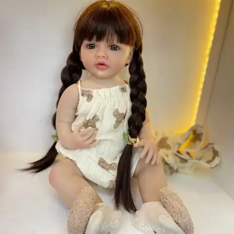 Реалистичное полностью Силиконовое тело 55 см, 22 дюйма, длинные коричневые волосы, Реалистичная кукла-реборн для маленьких девочек, игрушка ...