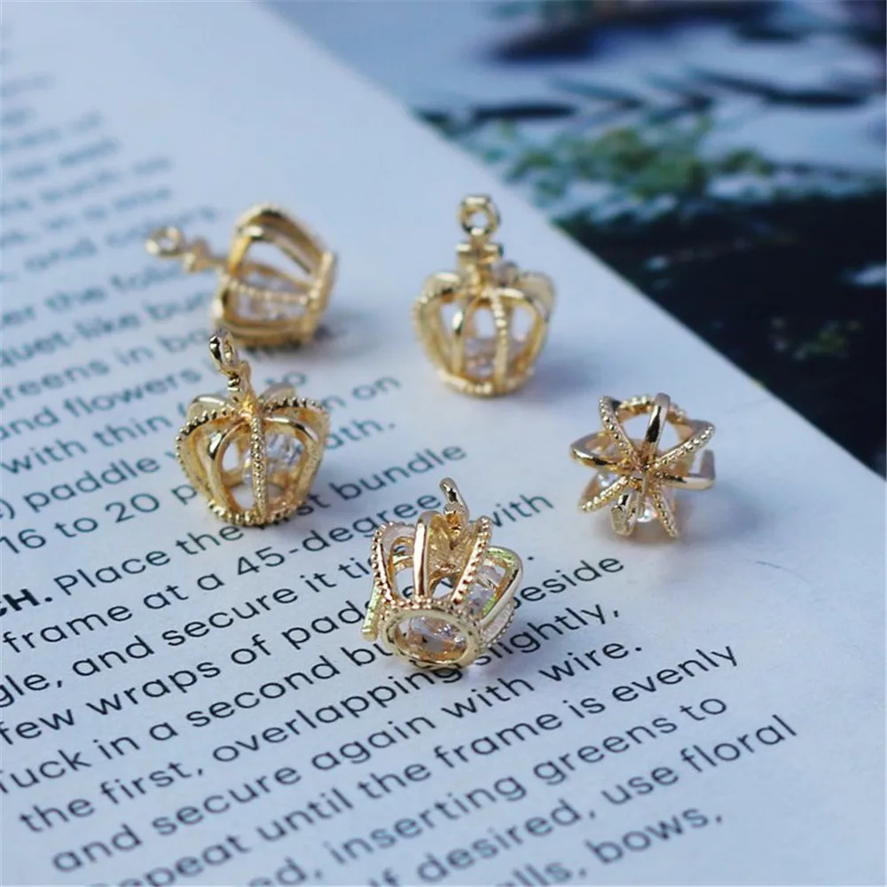 

14K gold colored zircon crown hat smart pendant 8mm Bracelet Necklace Pendant