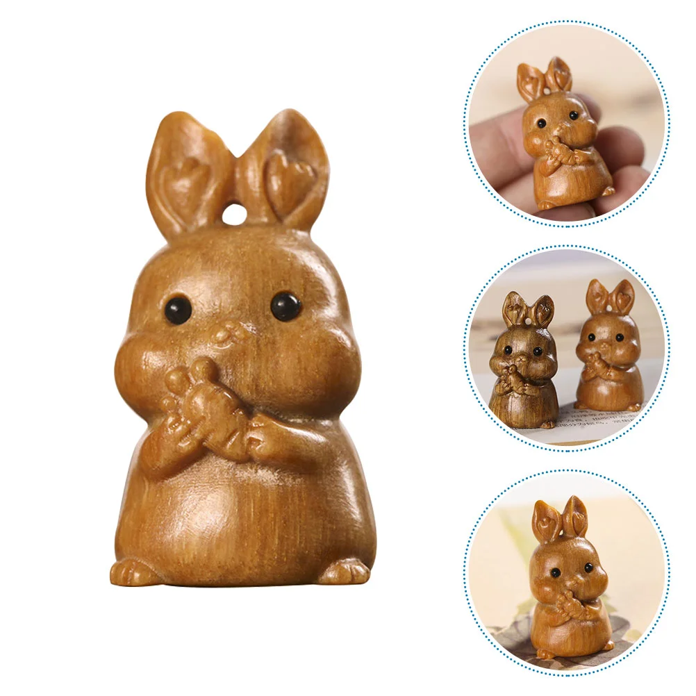

Rabbit Bunny Statueanimal Wooden Accessories Inch Figurine Ornament Ornaments Charms Pendant Feng Mini Shui Zodiac Decor Year
