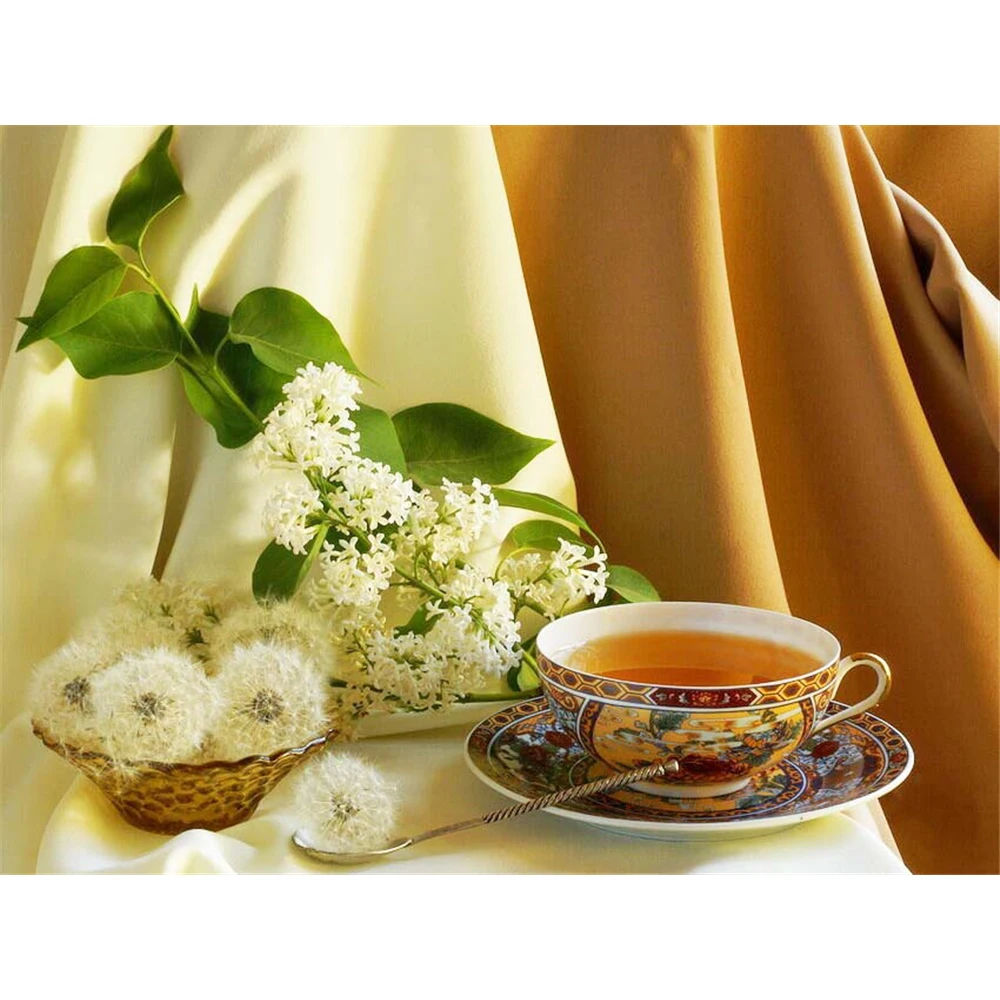 

Scenery Flower Tea DIY 5D Full Diamond Diamond Mosaic Diamond Embroidery Set Christmas Gift Home Decor Decorative Picture