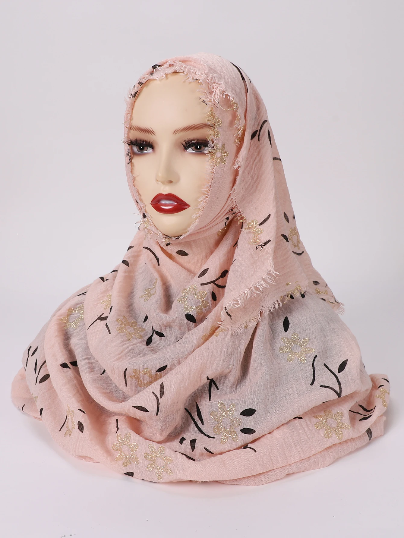 

Fashion Women Muslim Printed Hijab Scarf Femme Musulman Soft TR Cotton Pleated Headscarf Islamic Hijabs Shawls Wraps