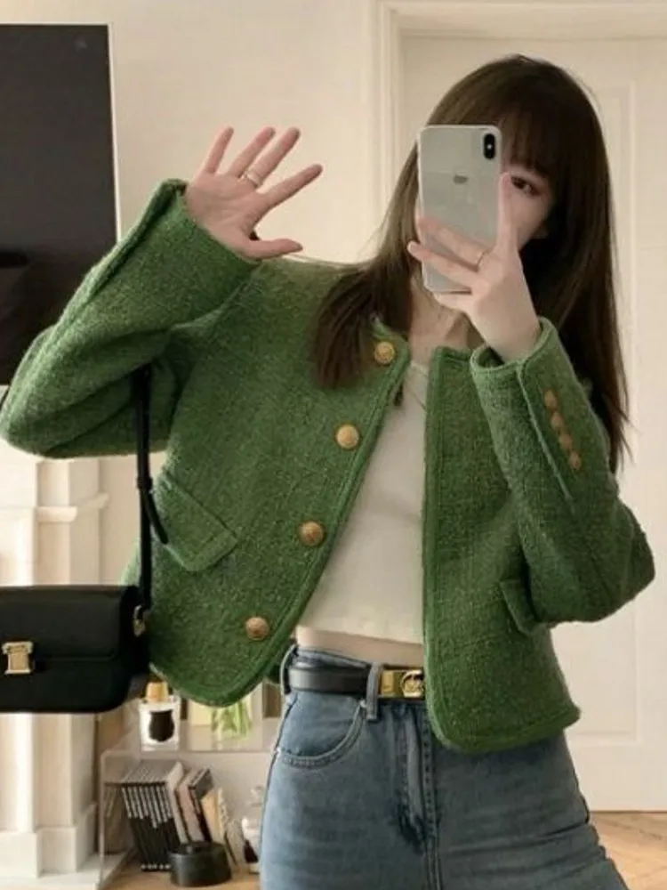 

Fashion Tweed Coats Woman Autumn Winter French Retro Elegant Temperament Cardigans Chic Single-Breasted Long-Sleeved Jackets