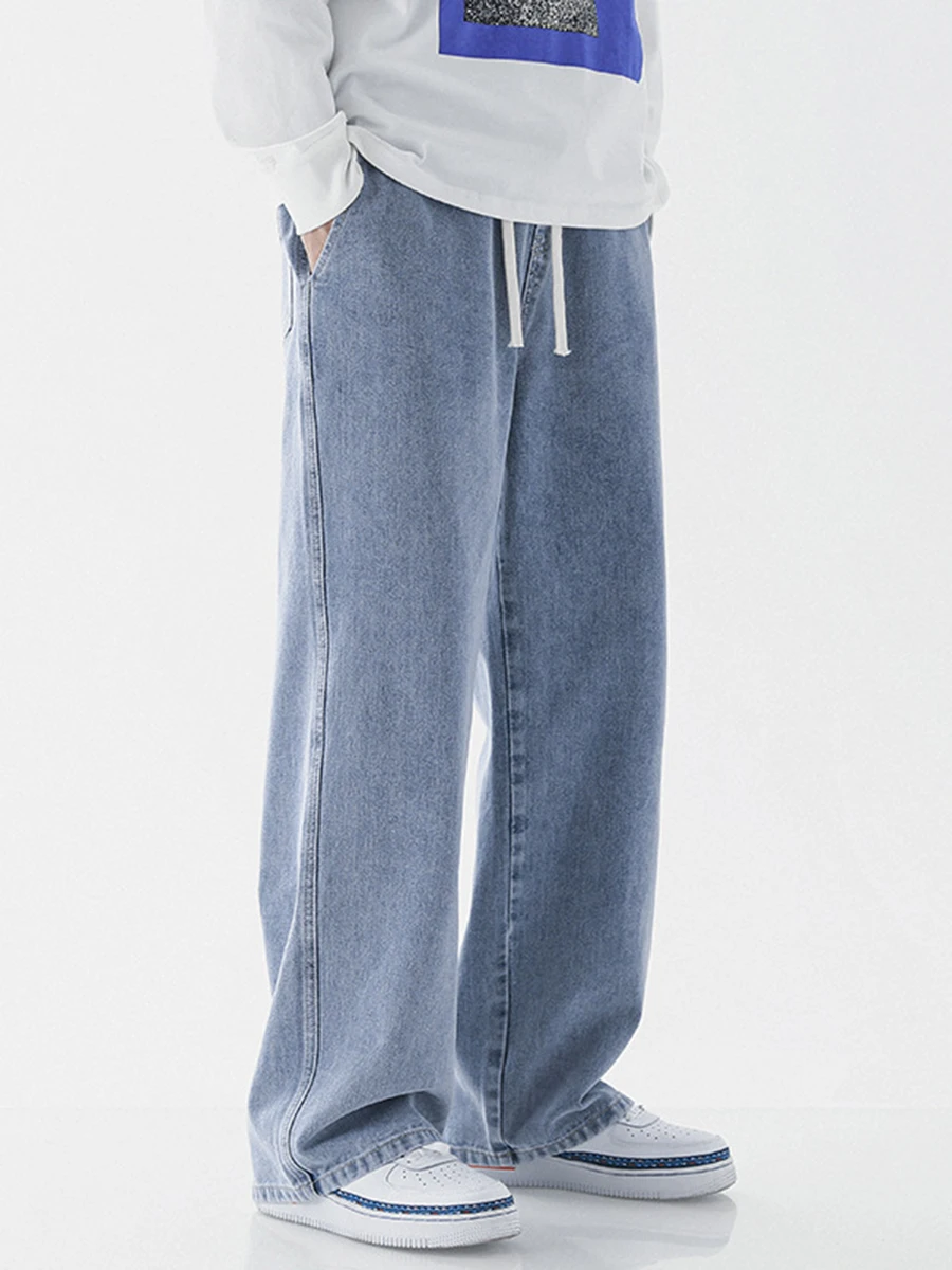 Four Seasons Men Jeans Loose Straight Loose High Street Elastic Waist Wide Leg Mopping Pants Ins Hot Selling Men Clothing JEANS