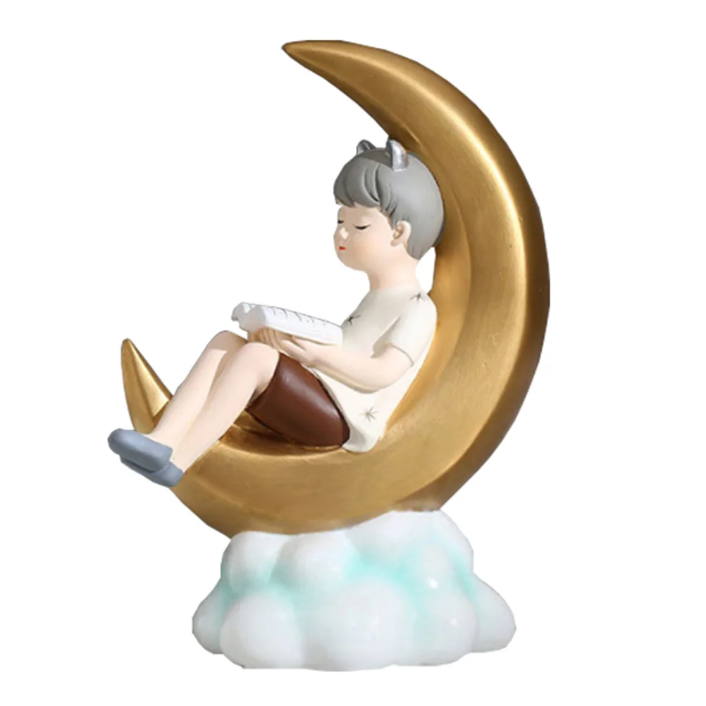 

Resin Figurines Home Boy Moon Adornment Figurine Delicate Craft Decor Table Decorative Sculpture A Reading Book Birthday Cake