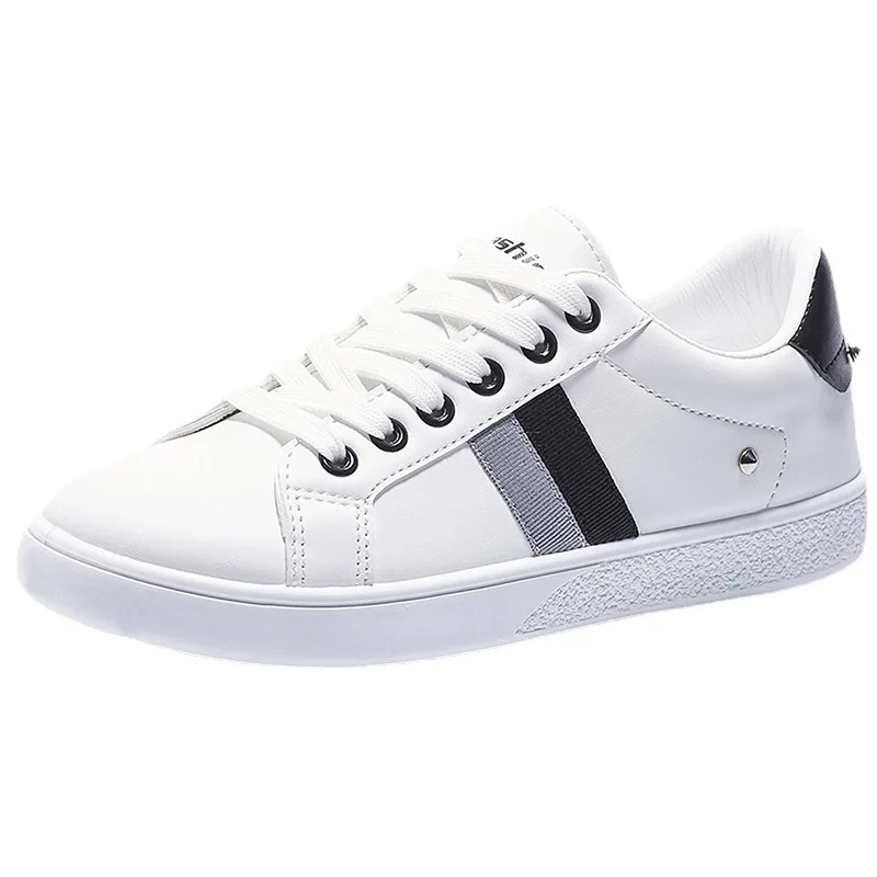 

Women Casual Shoes Rivet Design Simplicity Flat Lace-up Comfortable Round Head White Student Breathable Low Cut 2021 Woman Shoes