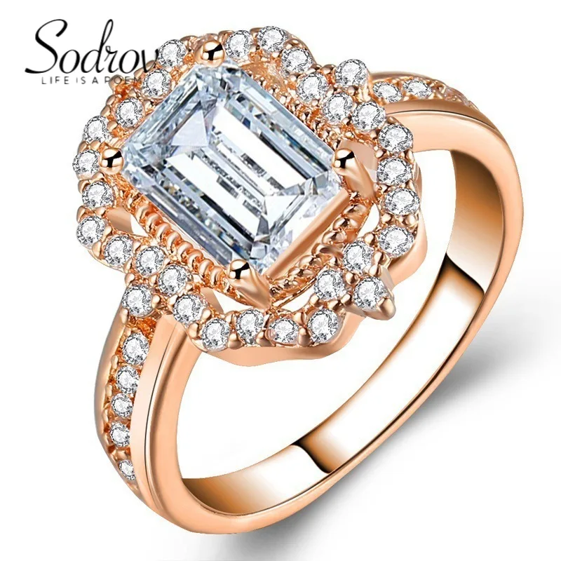 

Crystal Jewelry Rose Gold Plated Zircon Princess Rings for Women Wholesale