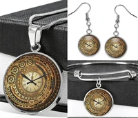 clock necklace earrings stainless steel adjustable bracelet bangle jewelry sets%ef%bc%88totally 4pcs steampunk jewelry