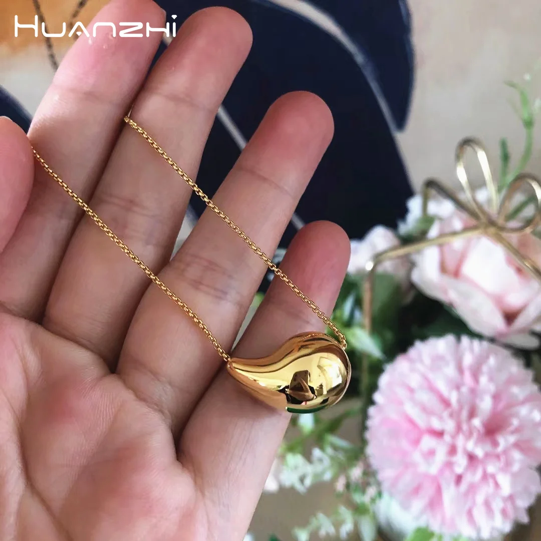 HUANZHI ожерелье с подвеской в виде капли воды для женщин и девушек модная Тяжелая гладкая классическая цепочка из нержавеющей стали элегантные ювелирные изделия