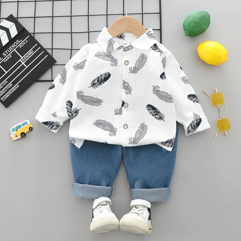 

XJZ-Baby Clothes Toddler Boy Clothes- 0-5 Years Old Autumn long-Sleeved Longs Suit Baby Printed Shirt Two-Piece Suit