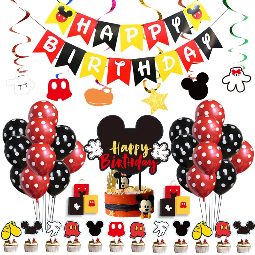 Red Mickey Mouse Children's Theme Birthday Party Arrangement Decorative Paper Cup Draw Flag Tablecloth Disposable Party Supplies
