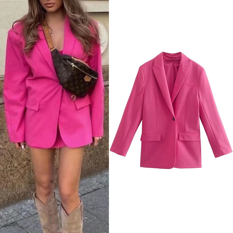 

2022 Spring Women Fashion Solid Color Blazer Casual Long Sleeve Single Button Lapel Female Mid-length Coat Chic Top OP9912