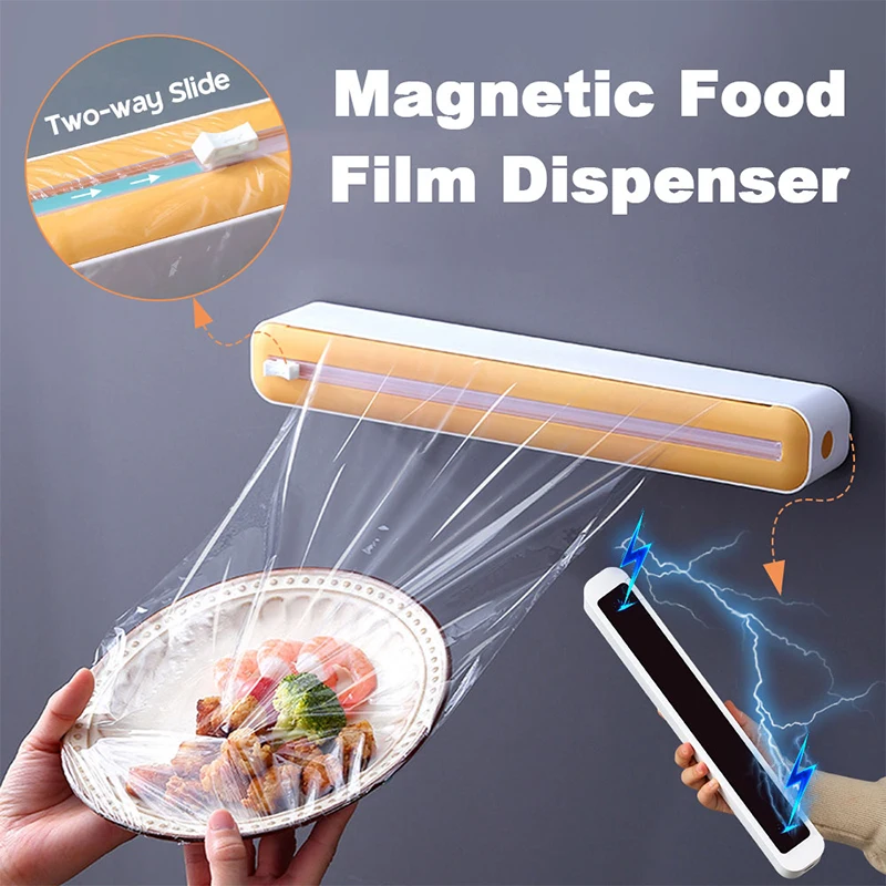 

Film Cutter Magnetic Stretch Kitchen Wrap New Aluminum Dispenser With Foil Cutter Film Box Food Storage Accessories Dispenser
