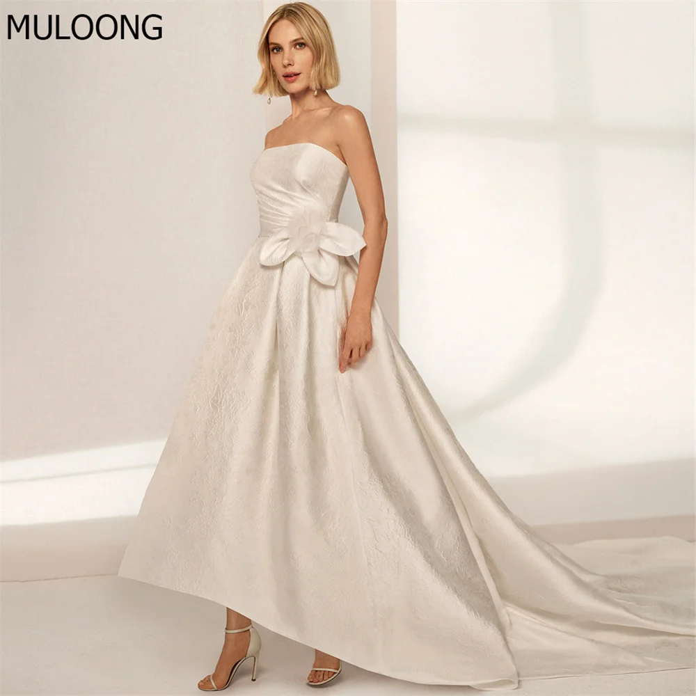 

Женское длинное свадебное платье MULOONG, элегантное ТРАПЕЦИЕВИДНОЕ платье без бретелек, с цветочной аппликацией, со шлейфом и открытой спиной, 2023