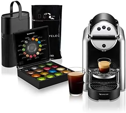 

Coffee Maker Starter Bundle, Zenius Professional Coffee Machine, Presentation Box for Nespresso Capsules,Black and Silver Coffee