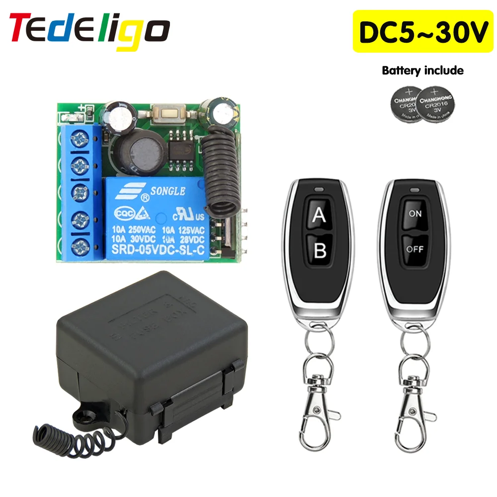 433Mhz RF Remote Control Wireless Switch DC 5V 12V 24V 1CH rf Relay Receiver and 2CH Transmitter For Door Electromagnetic lock