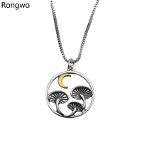 rongwo mushroom crescent moon necklace magic mushroom vintage silver plated metal snake chain necklace jewelry accessories gift