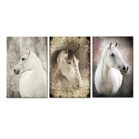 3 pieces white horses wall art poster elegant animals print canvas painting modern style picture living room home decor