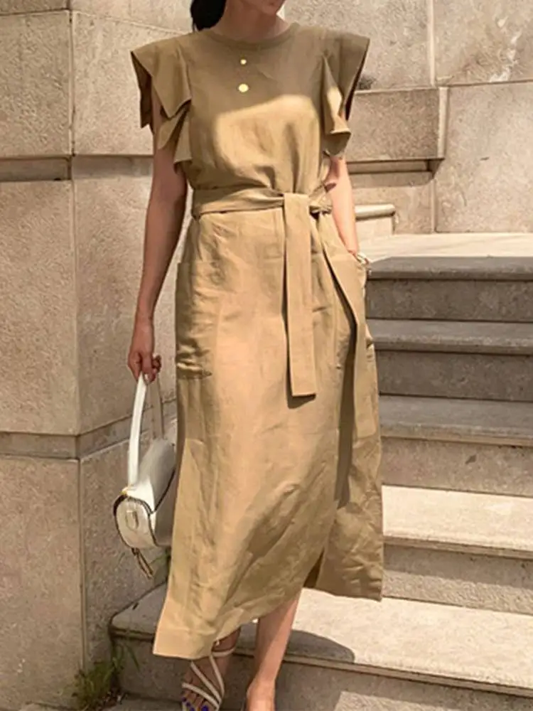 

Bohemian Summer Dress VONDA 2022 Women Ruffled Casual Sexy Sleeveless Loose Sundress Beach Party Long Vestidos Belted Oversized