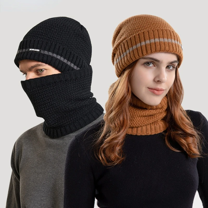 

Зимняя шапка унисекс, плюшевая теплая однотонная вязаная шапка, комбинезон, комплект из двух предметов для женщин и мужчин, шапочки для велоспорта и путешествий