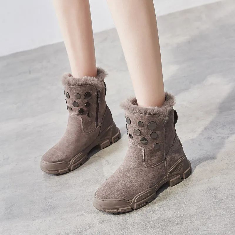 100% Genuine Leather Winter Shoes Women Cow Suede Boots 2022 Winter Women Snow Boots Brand Ladies Ankle Botas Warm Black New
