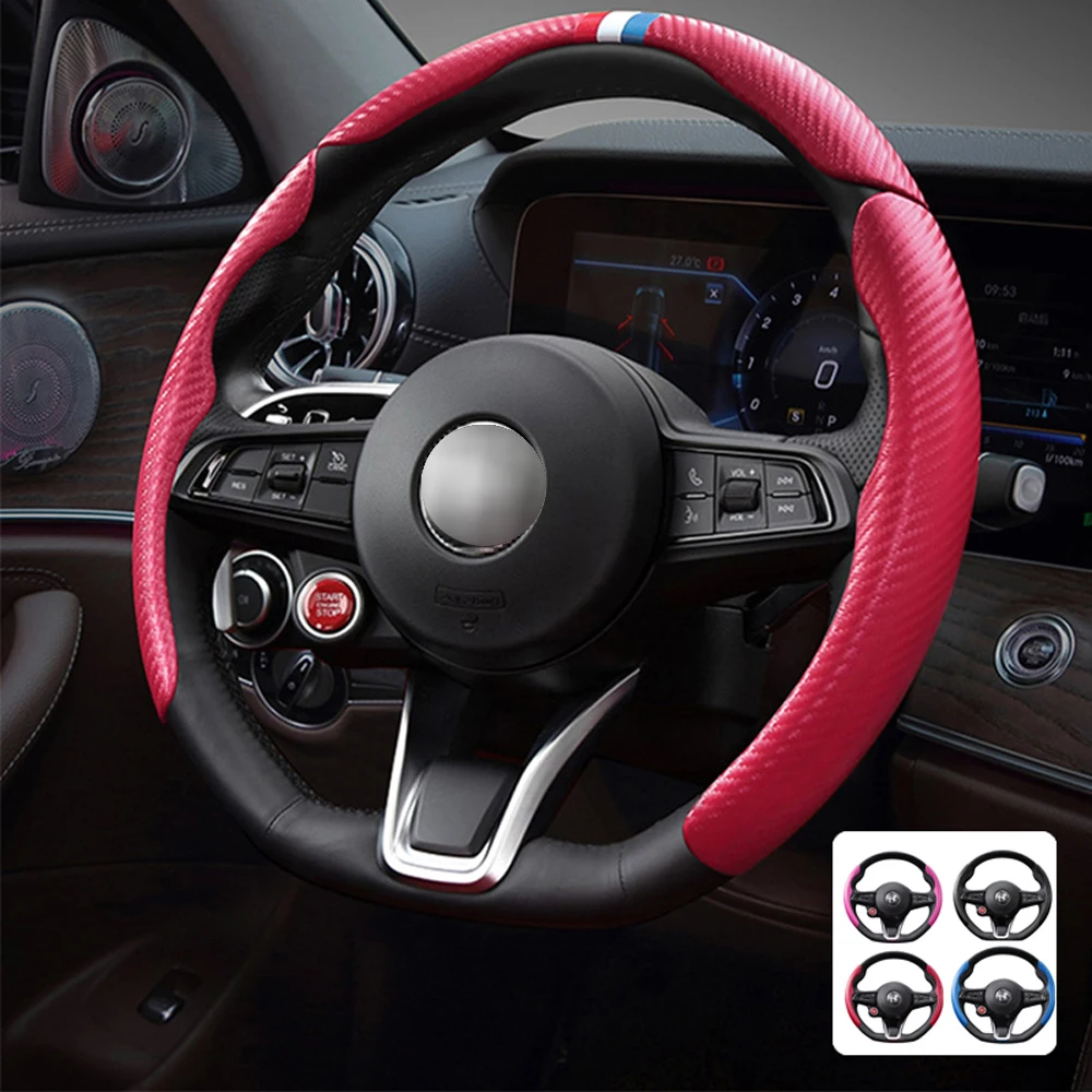Cubierta de textura de fibra de carbono para volante de coche, pegatina protectora antideslizante, accesorios de ajuste automático para Alfa Romeo Giulia Stelvio